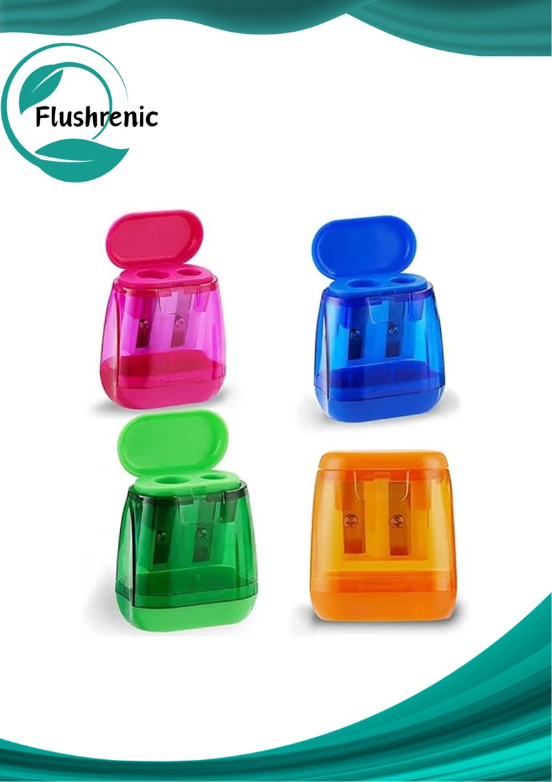 فلوشرينيك Pencil Sharpeners, 4 Pcs Pencil Sharpeners Manual,Dual Holes Compact Colored Handheld Pencil Sharpener for Kids with Lid Adults Students School Class Home Office (Covered) - Image 1